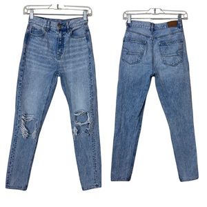 American Eagle Mom Jean Acid Wash Straight Skinny High Rise Distressed Jeans 000